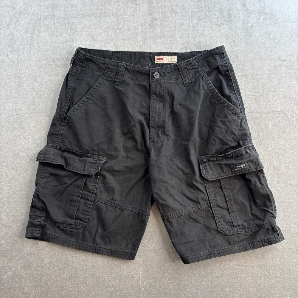 Wrangler Black Men's Cargo Shorts Relaxed-Fit Y2K Distressed Twill 40x10